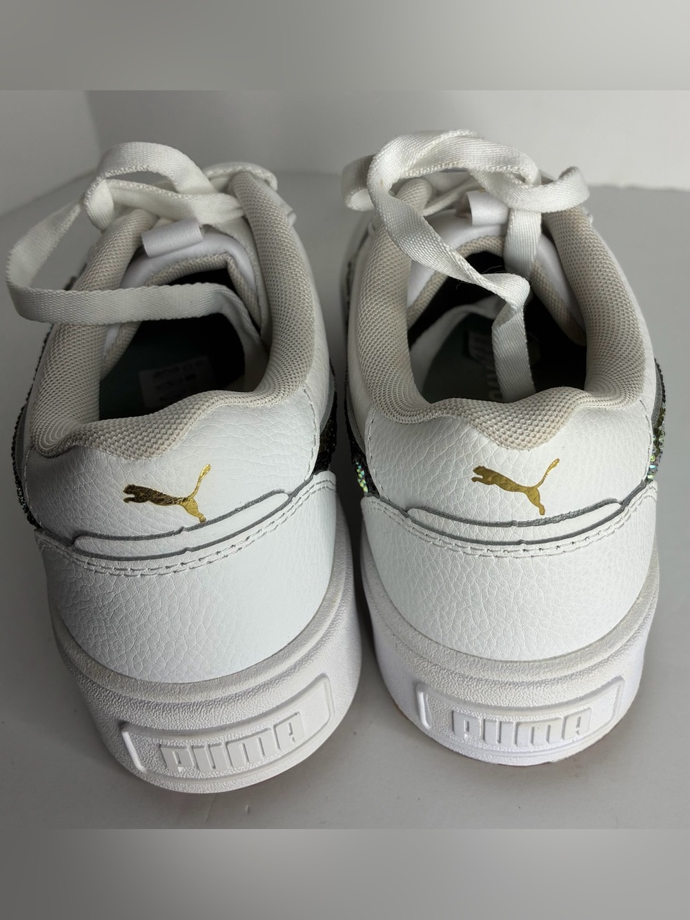 Custom Rhinestone Camo Puma White Platform Sneakers with - Picture 6 of 6